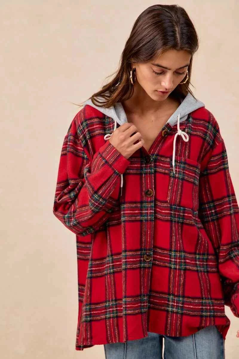 BiBi Brushed Plaid Hooded Jacket f77330c4515943c0b84eedc63785c93b-Max-Origin