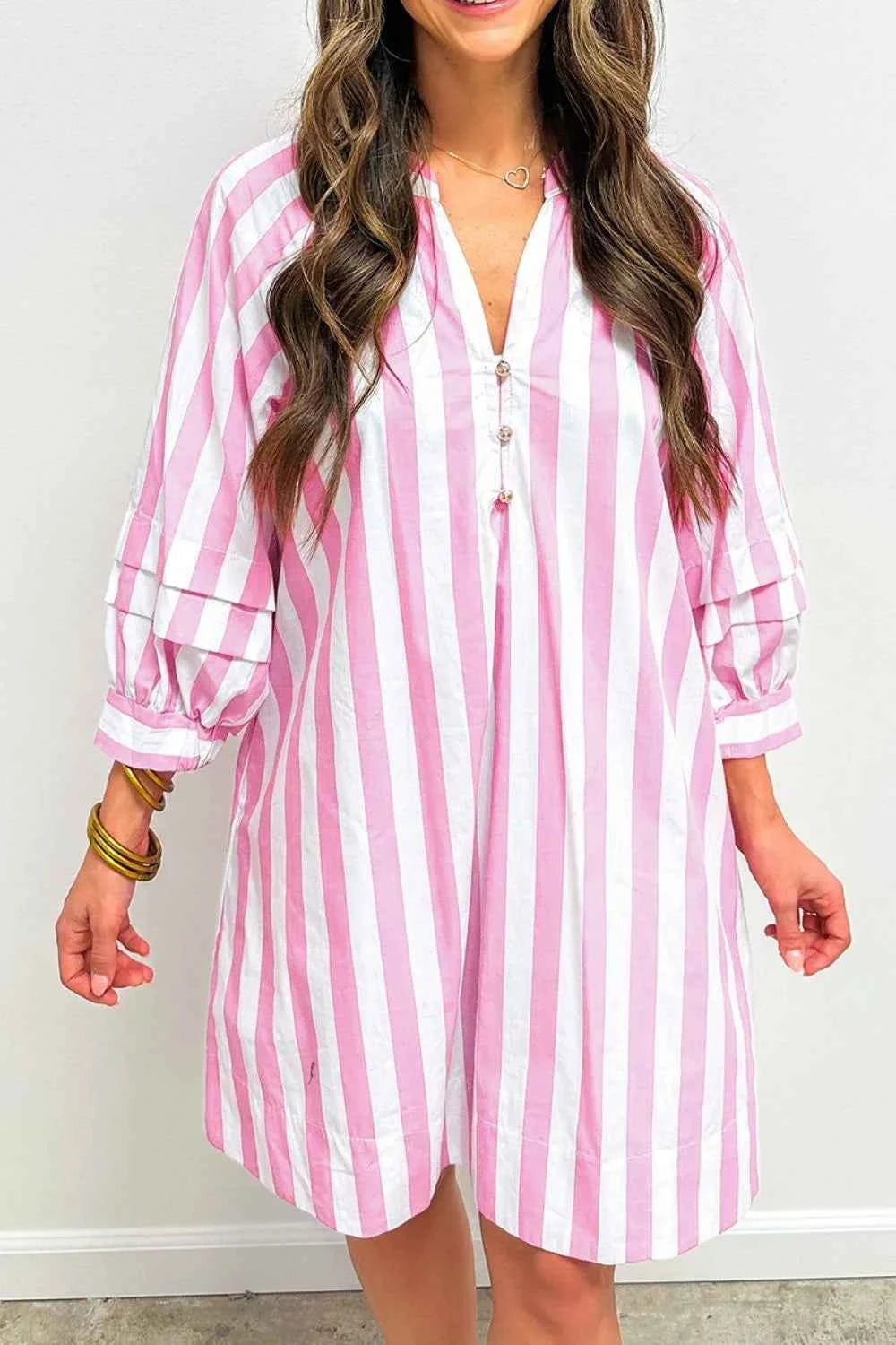 Striped Notched Mini Dress Blush Pink f77a3484-863a-464c-b5a6-2a69f47b96ea-Max-Origin