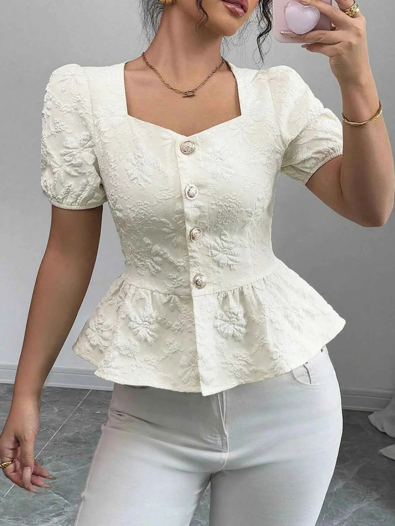 Peplum Button-Front Blouse Ivory f78c4dd6-1ad6-406b-abcd-65973105e693-Max-Origin