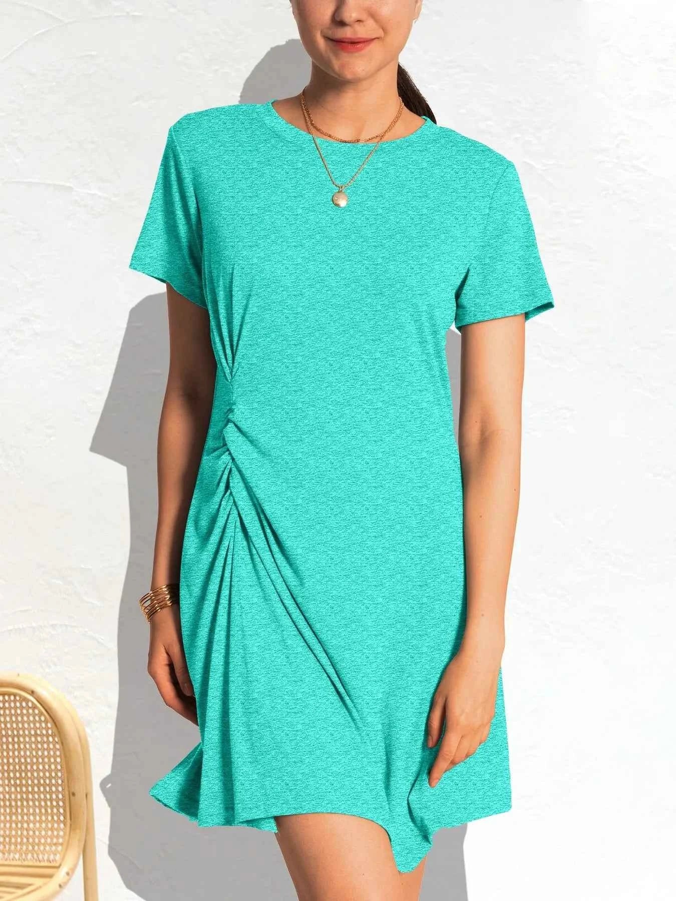 Ruched Short Sleeve Mini Tee Dress f7b5fb5d557c4f9a9d21a6a8618e0d88-Max-Origin