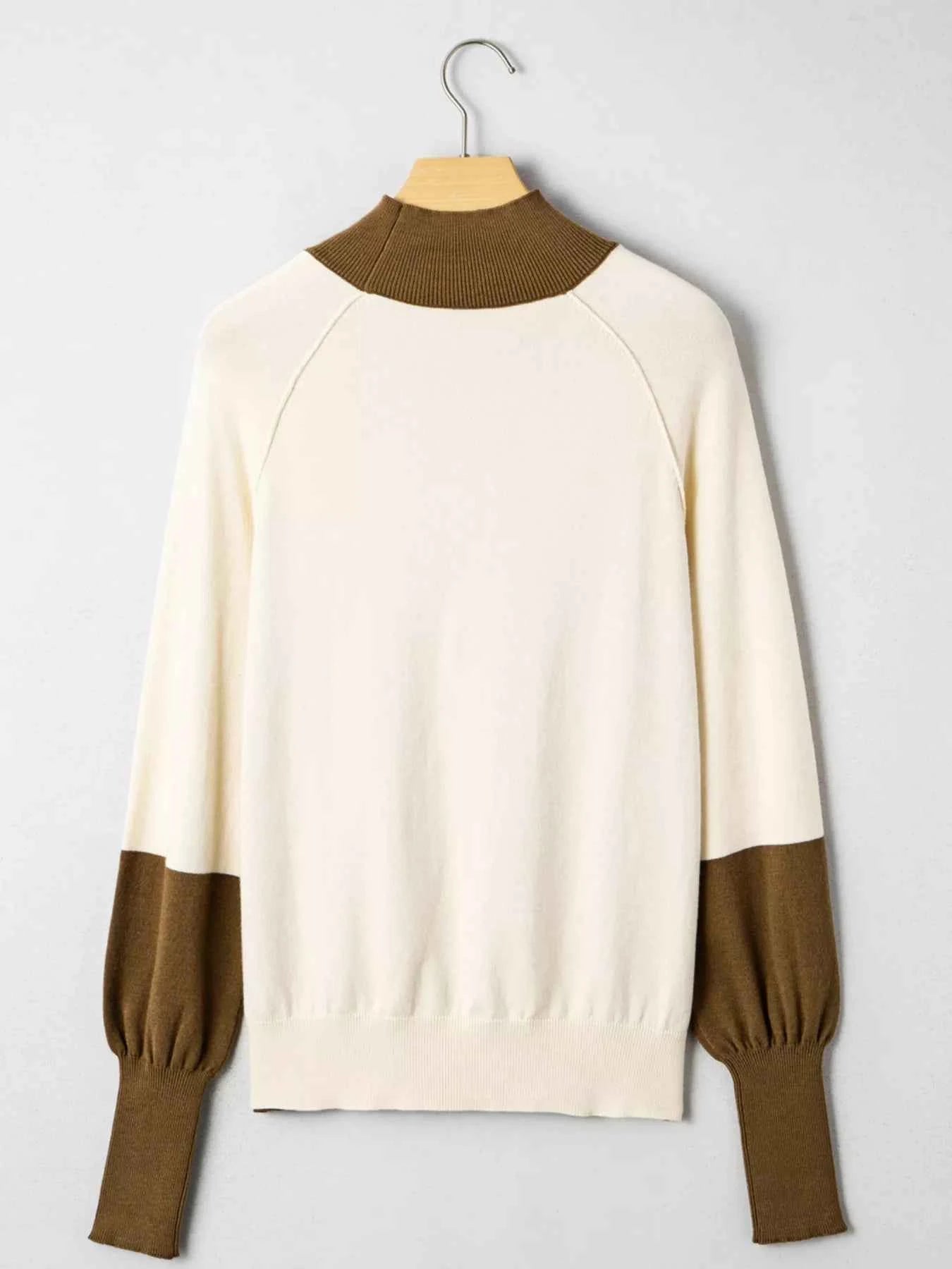 Color Block Mock Neck Long Sleeve Sweater f7b67efa43d44cf0a64a99a2918580d7-Max-Origin