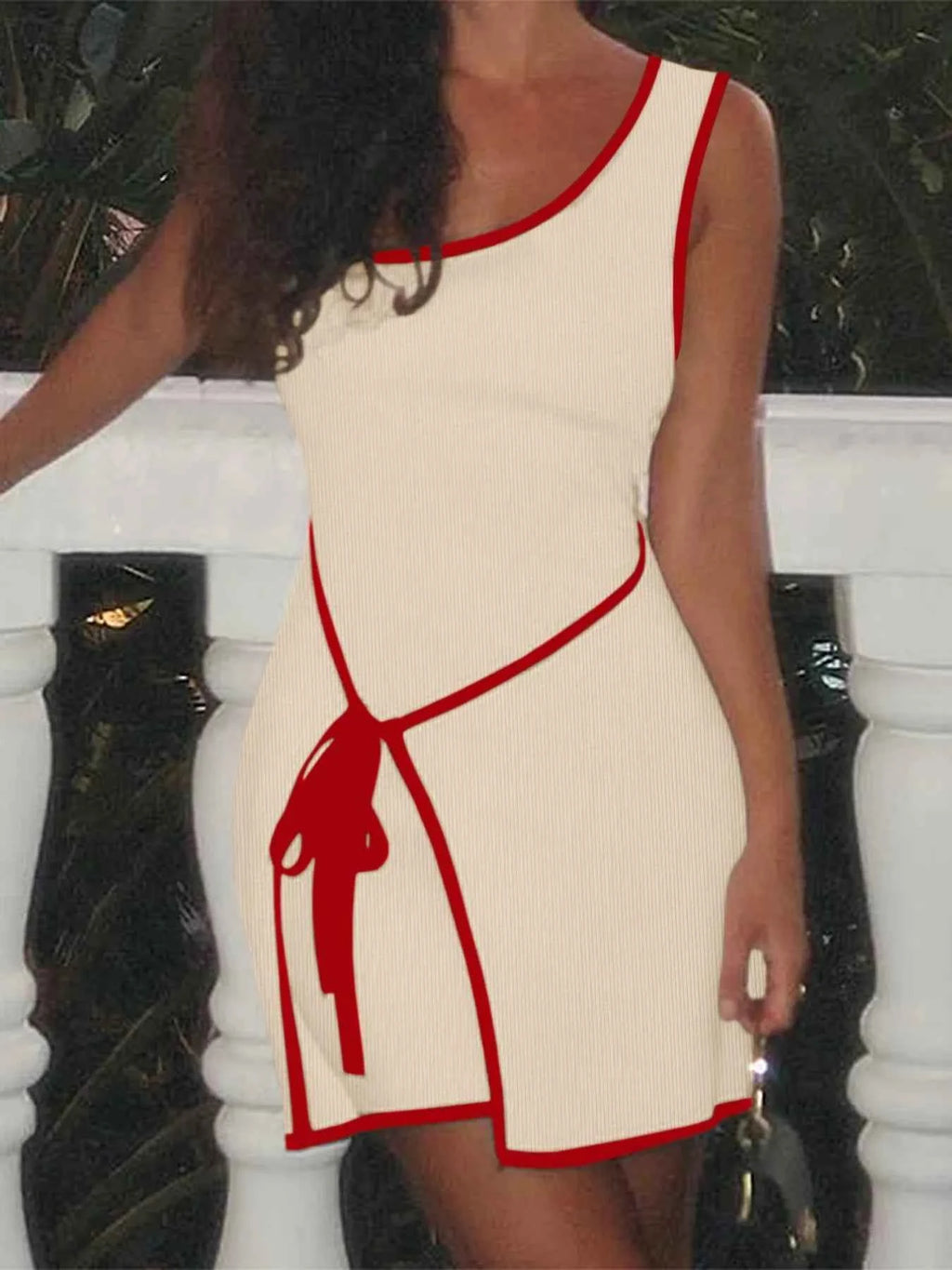 Contrast Trim Single Shoulder Mini Dress f7c23759-a0b1-4d4e-826d-54003d11e8a0-Max-Origin