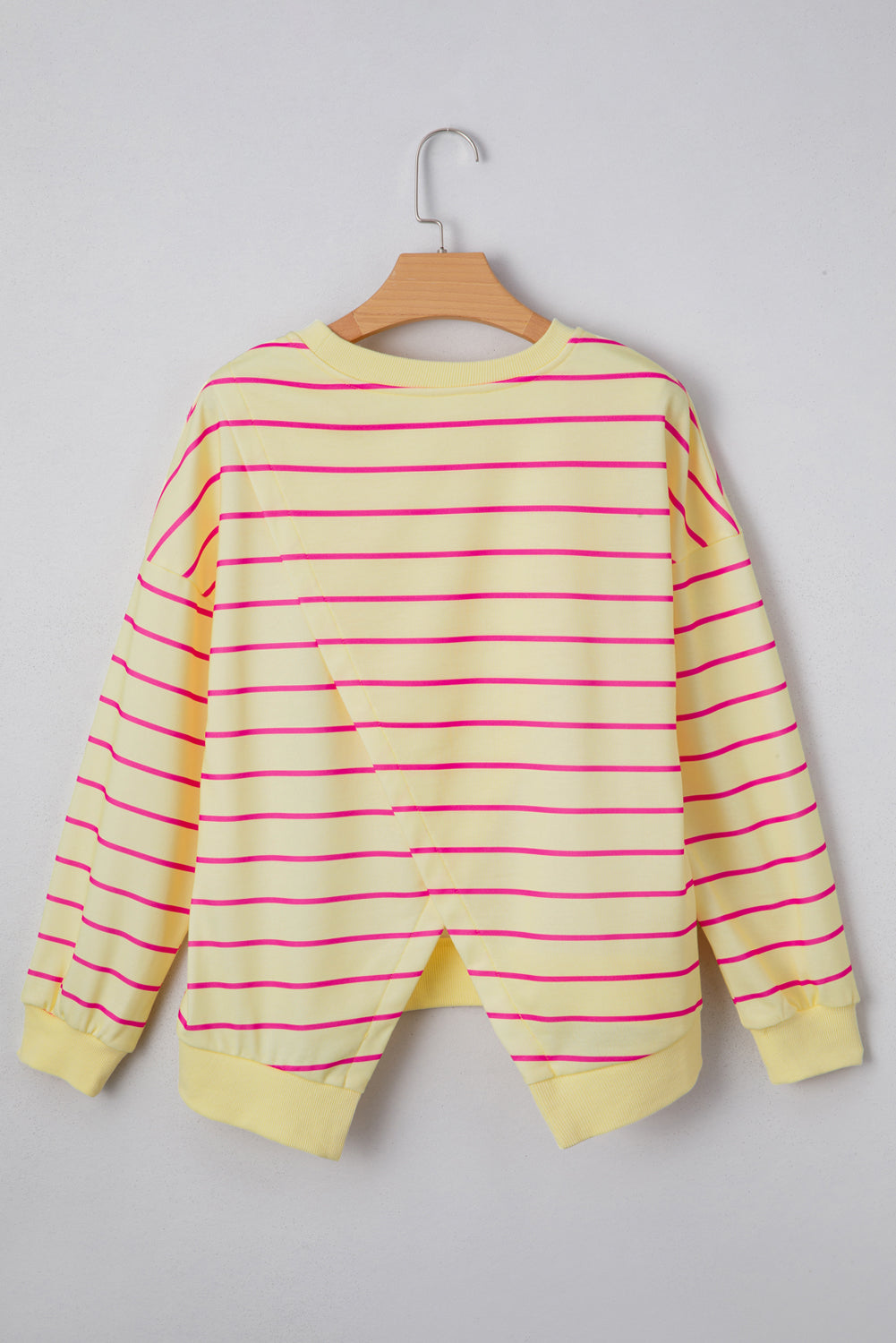 Yellow Striped Overlap Detail Drop Shoulder Pullover Sweatshirt f7ce4f65f9c1aa99