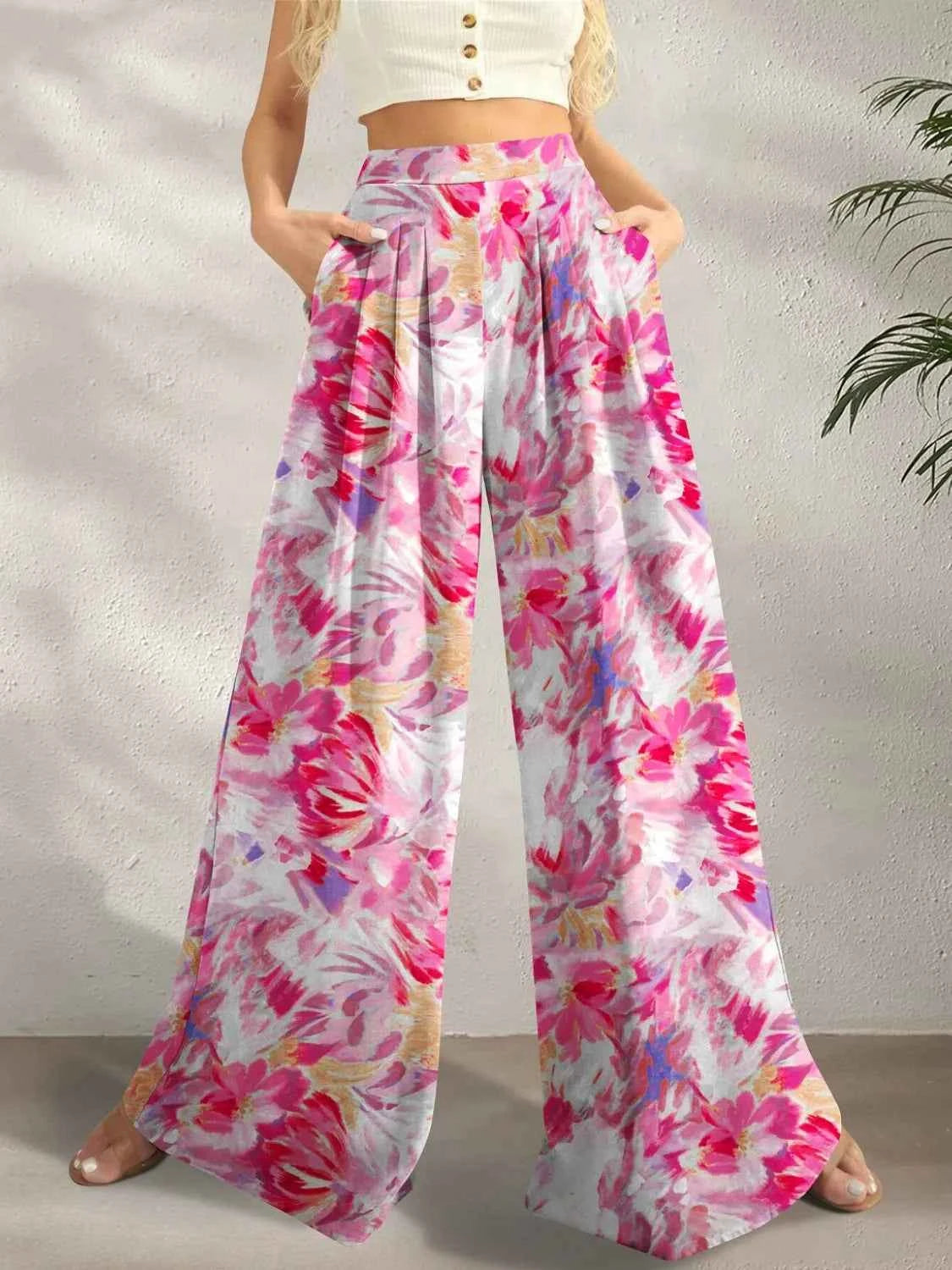 Printed Wide Leg Pants Fuchsia Pink f7dd5fec-6728-4846-830d-b9356d2ac841-Max-Origin