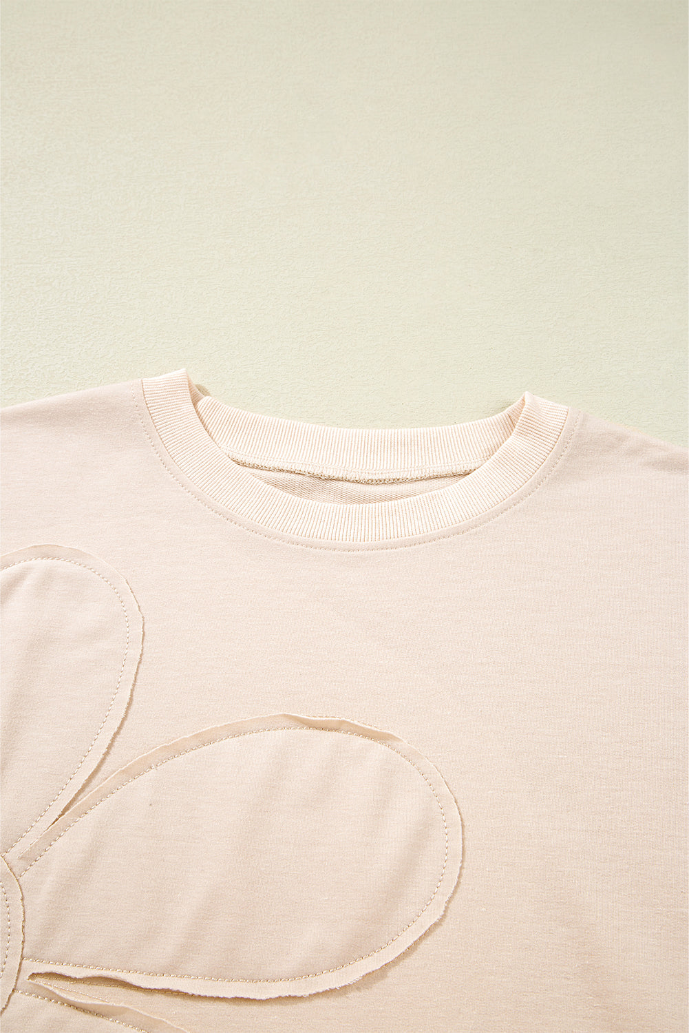 Smoke Green Raw Edge Flower Patch Drop Shoulder Long Sleeve Top f7e3107bf1129626