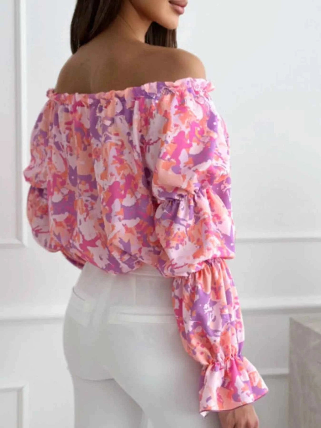 Off-Shoulder Floral Ruffle Blouse with Elastic Neckline f7e6c58a-c266-4702-9617-20a01958c6cf-Max-Origin