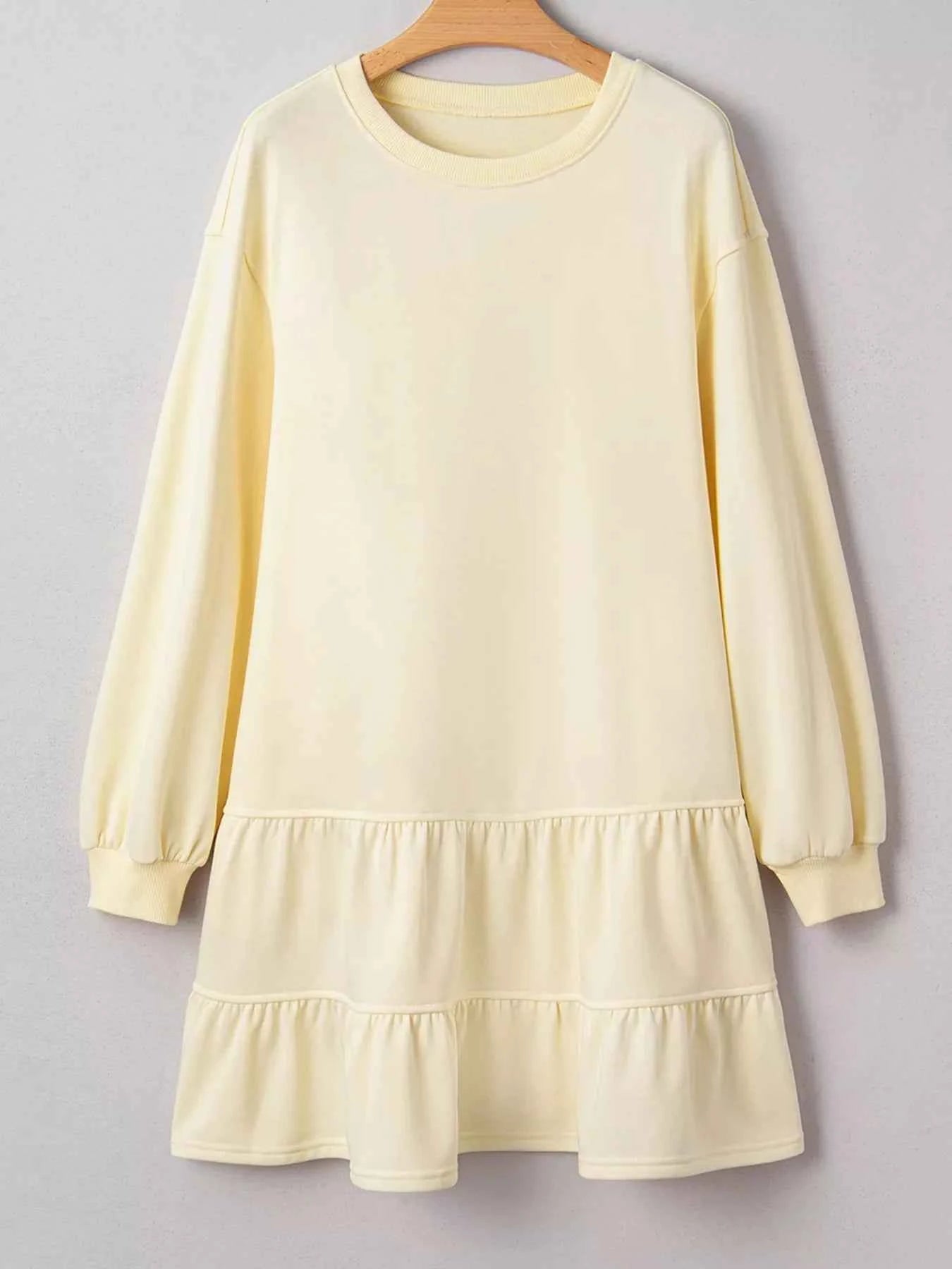 Double Tiered Ruffle Hem Long Sleeve Loose Mini Dress f7e8bec3f0524105bd778e0c23069312-Max-Origin