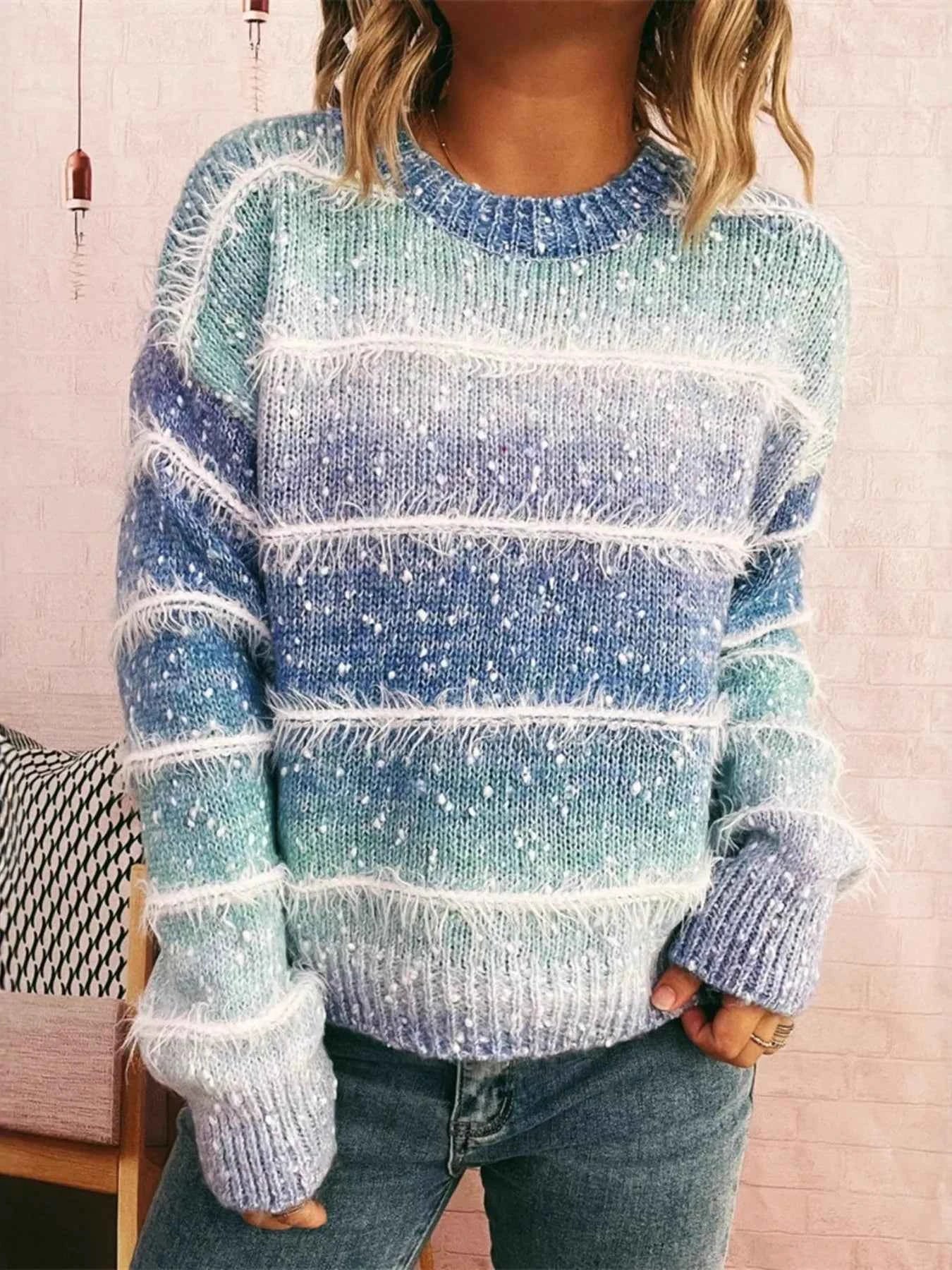 Gradient Striped Round Neck Sweater f7f367a3f78d4b3089f778e6202a5dbd-Max-Origin