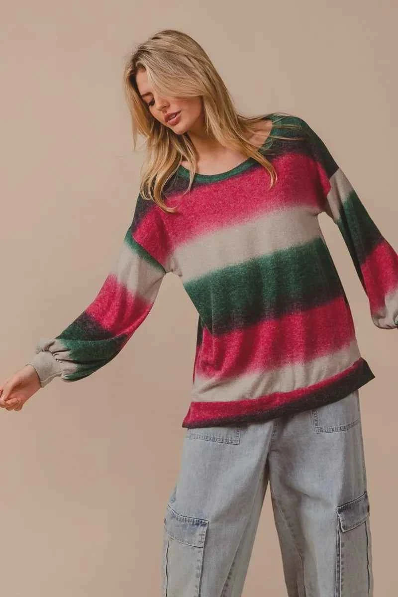 BiBi Striped Gradation Print Knit Top f8145d54c4434e8ab91d76995c33c73d-Max-Origin