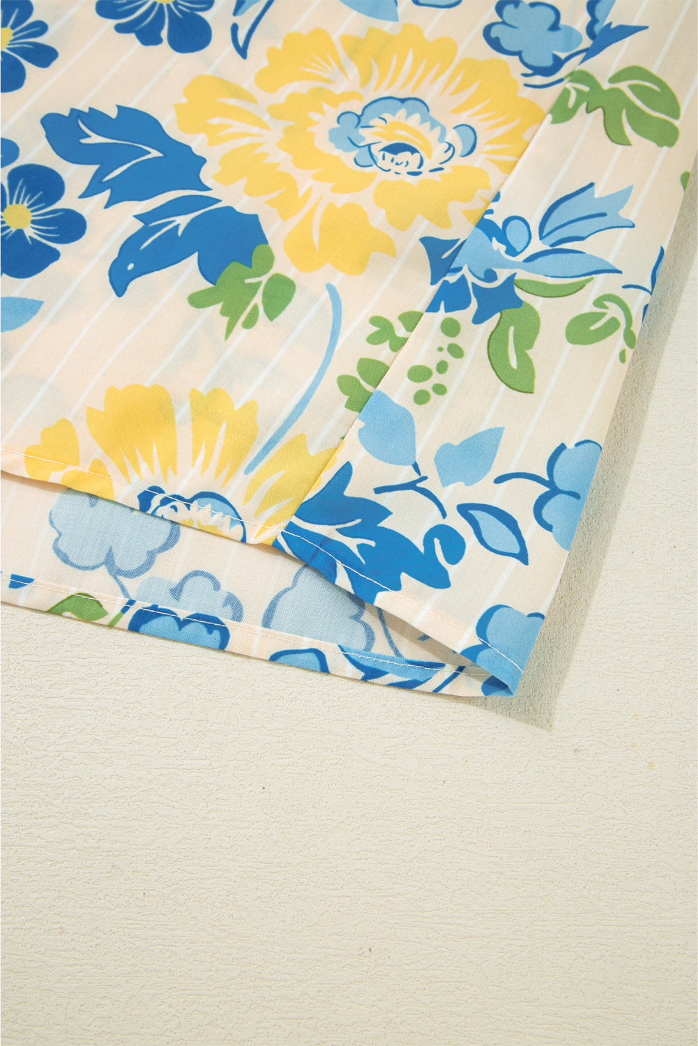 Blue Floral Striped Mixed Print Puff Sleeve Blouse f832dbefc22a12da