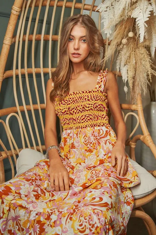 Davi & Dani Multi Smocked Bodice Geo Ruffle Strappy Midi Dress f84877d29baa49fcbbe9b143714744fb-Max-Origin