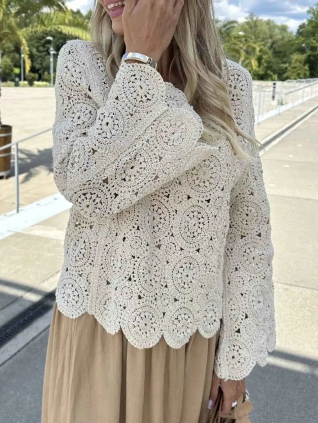 Crochet Lace V-Neck Bell Sleeve Knit Top f857dfb4-86e6-460a-9611-f6e8baf5b843-Max-Origin