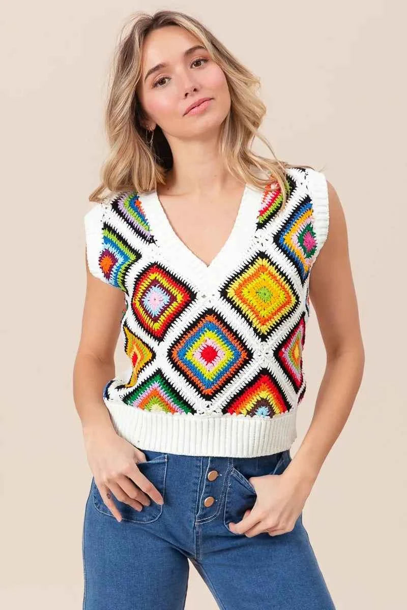 BiBi Diamond Granny Square Sweater Vest f85cb82267c943e1adcdd06ebf2a9c68-Max-Origin