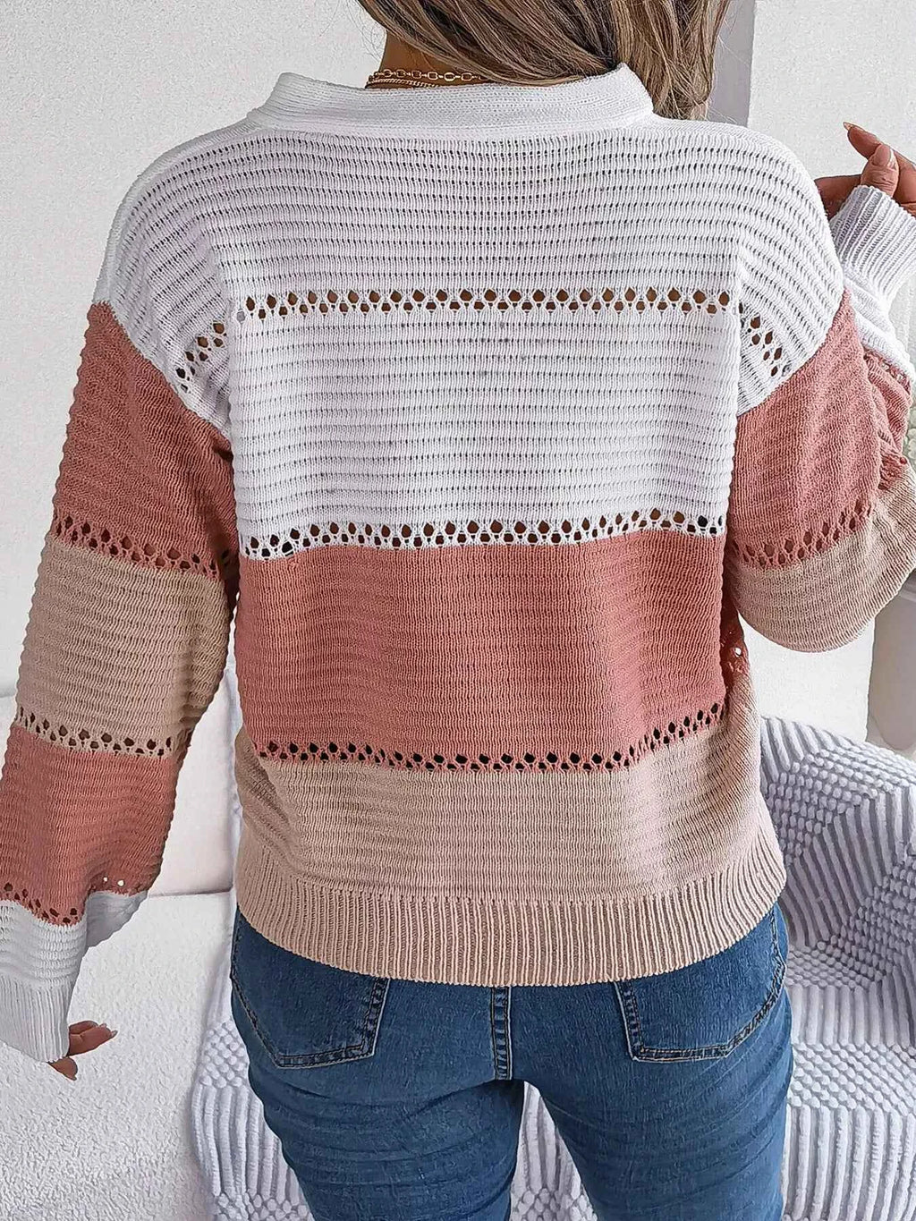 Color Block Striped V-Neck Button Detail Sweater f874c0054b8c4bb6a8bc45cb79708ca1-Max-Origin