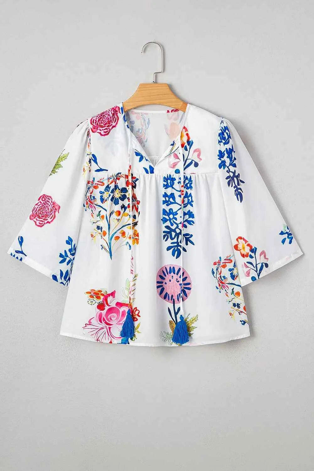 Printed Tie Neck 3/4 Sleeve Blouse f8ae2042-38db-4054-89ac-210baef89951-Max-Origin