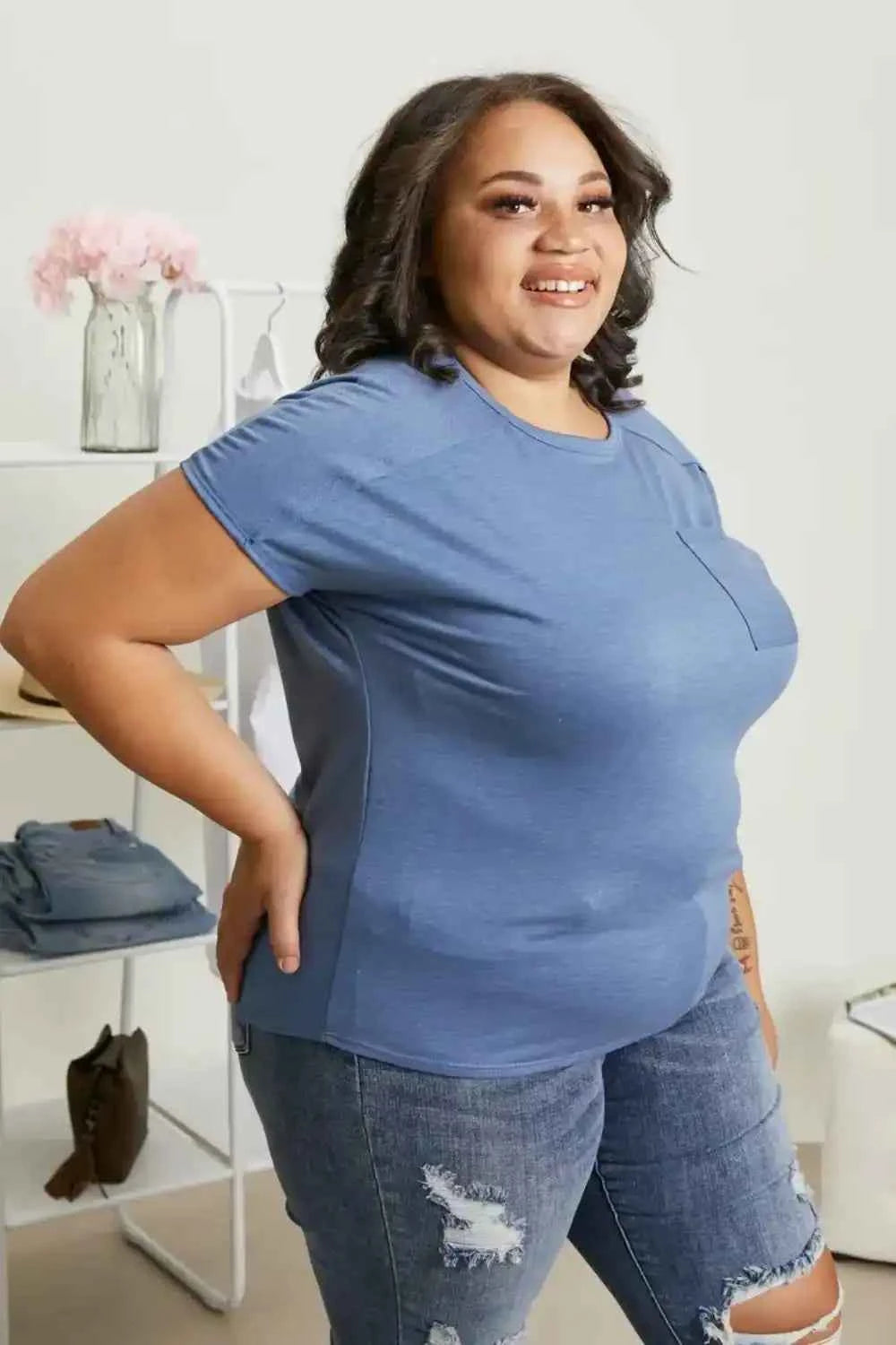 Sew In Love Full Size Exposed Seam Round Neck Short Sleeve T-Shirt f8bdea03-27c9-451c-bc7e-ccb08a1295ab-Max