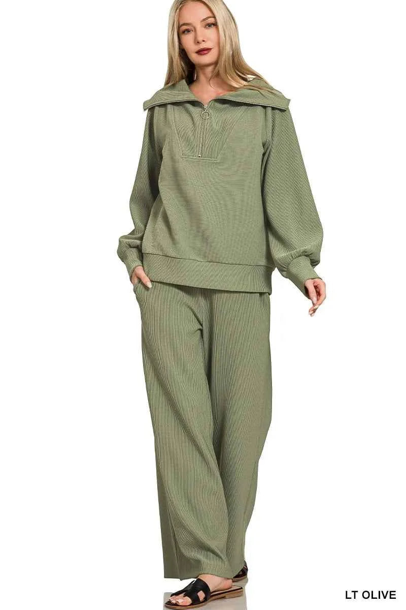 Zenana Ribbed High Neck Half Zip Pullover & Pants Set f8d83184b8d84fda9d9dbd50a7a0a333-Max-Origin