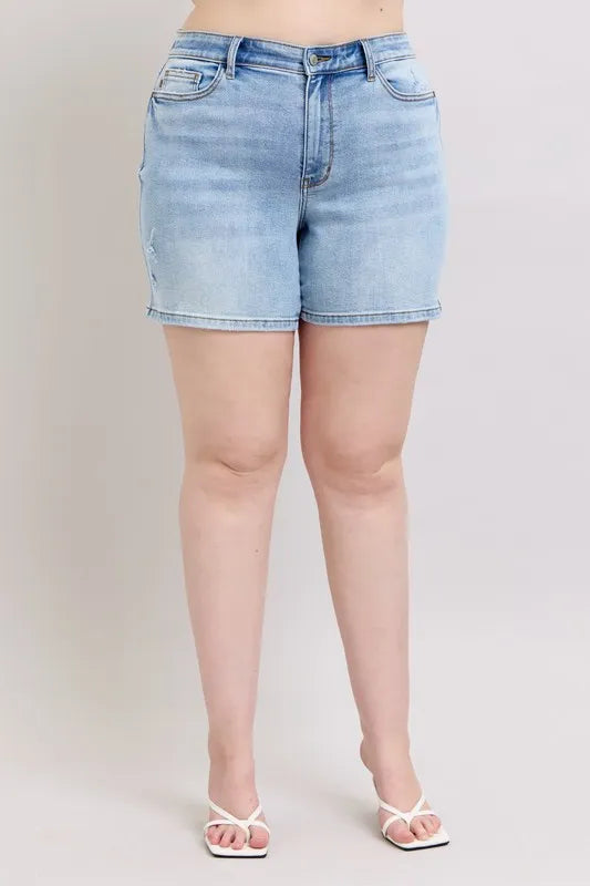 Judy Blue Full Size Mid Rise Washed Denim Shorts Plus Size f8f2e583-f0b9-42b5-b692-7da31f5de60c-Max-Origin