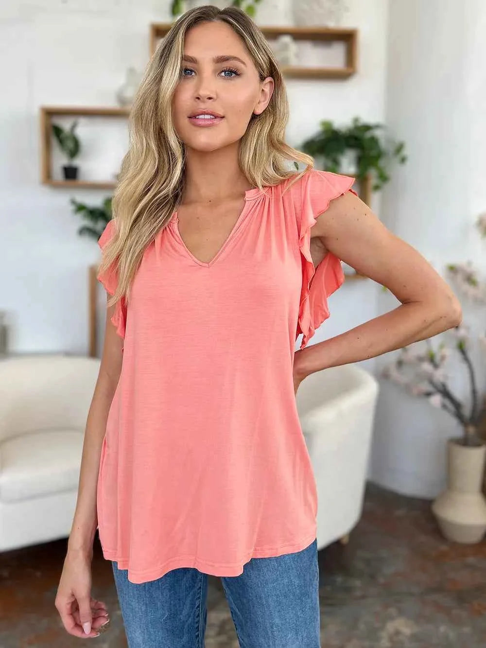 Basic Bae Full Size Bamboo Notched Ruffled Short Sleeve T-Shirt f9015de4-7f86-4d89-964e-36ba6e4e3102-Max