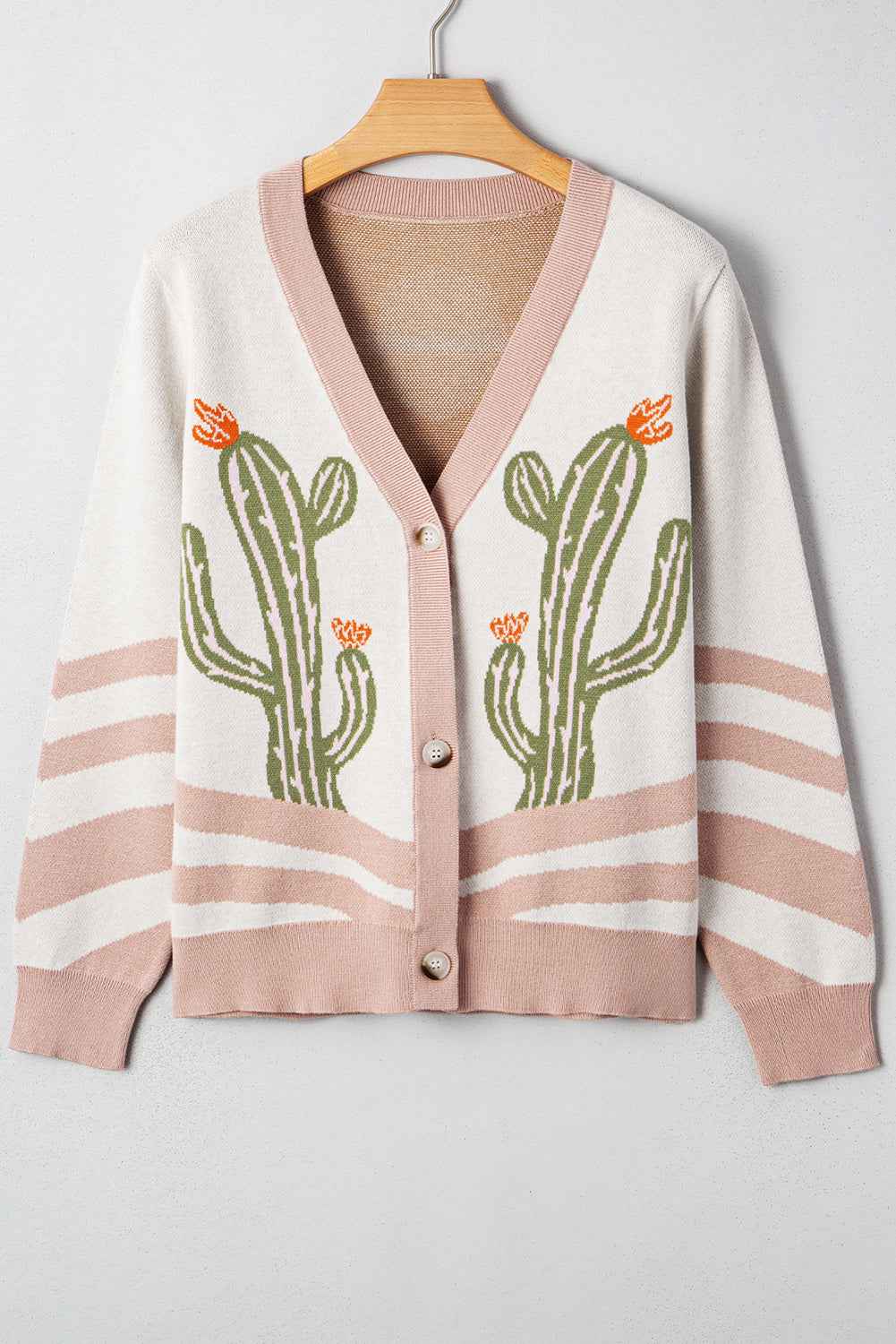 Apricot Cactus Pattern Button Front Knit Cardigan f90653e48eedb33c