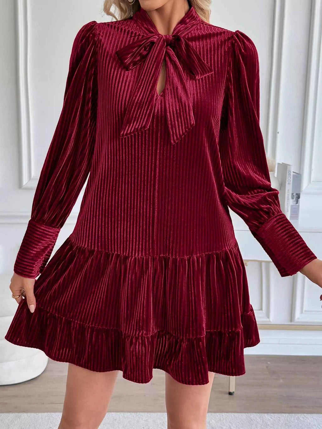 Velvet Tie Front Tiered Mini Dress f91727abc5a140829fcc48cd6bba9d4e-Max-Origin