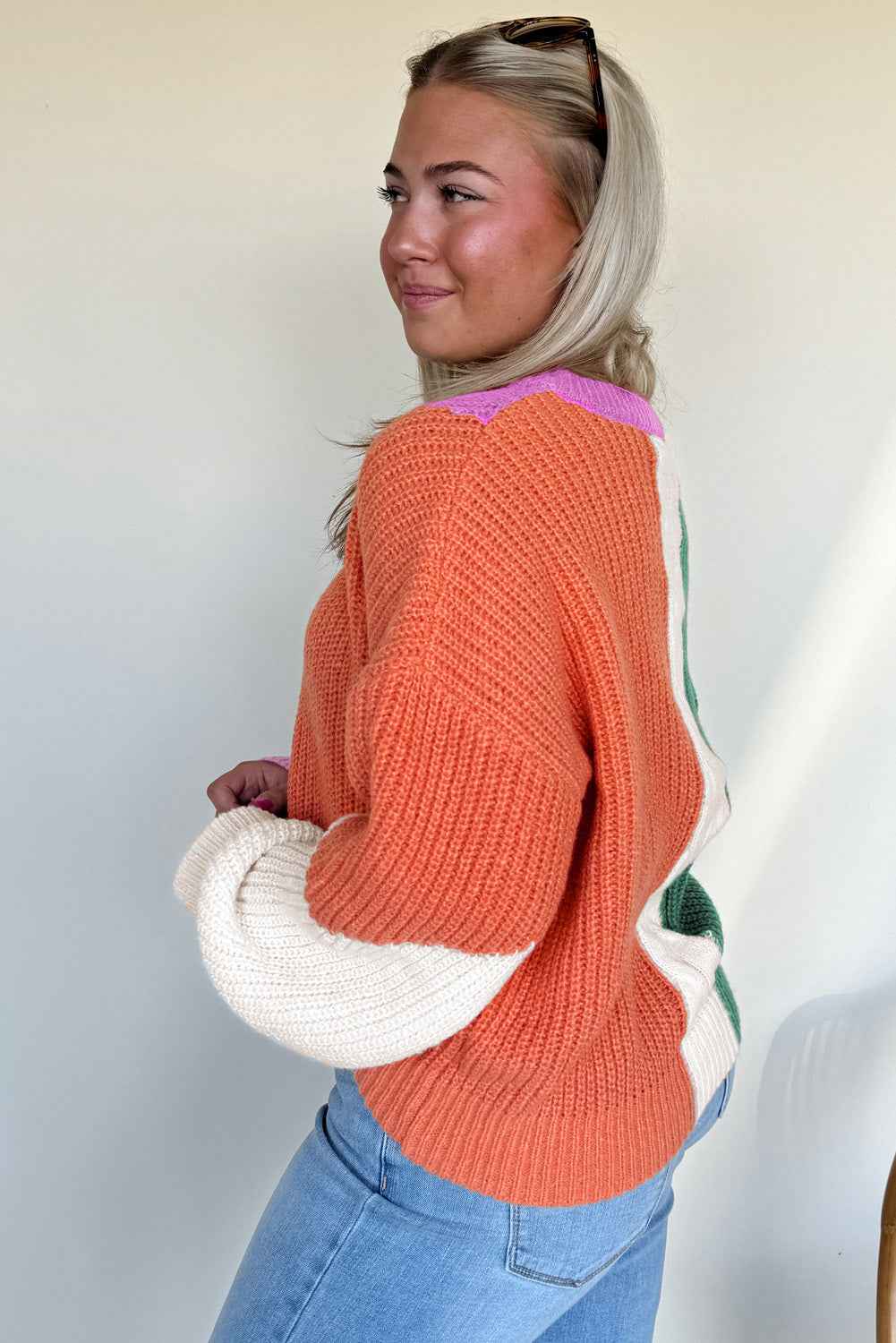 Desert Gold Colorblock Knit Drop Shoulder Loose Fit Sweater f91e95721918067e