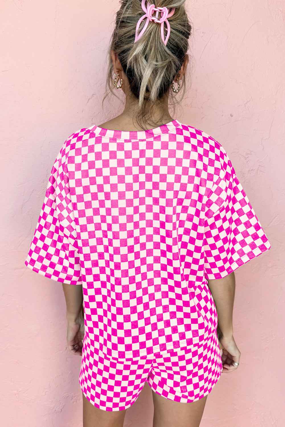 Brown Checkered Top and Drawstring Shorts Pajama Set f92b67b8f91a7cd5