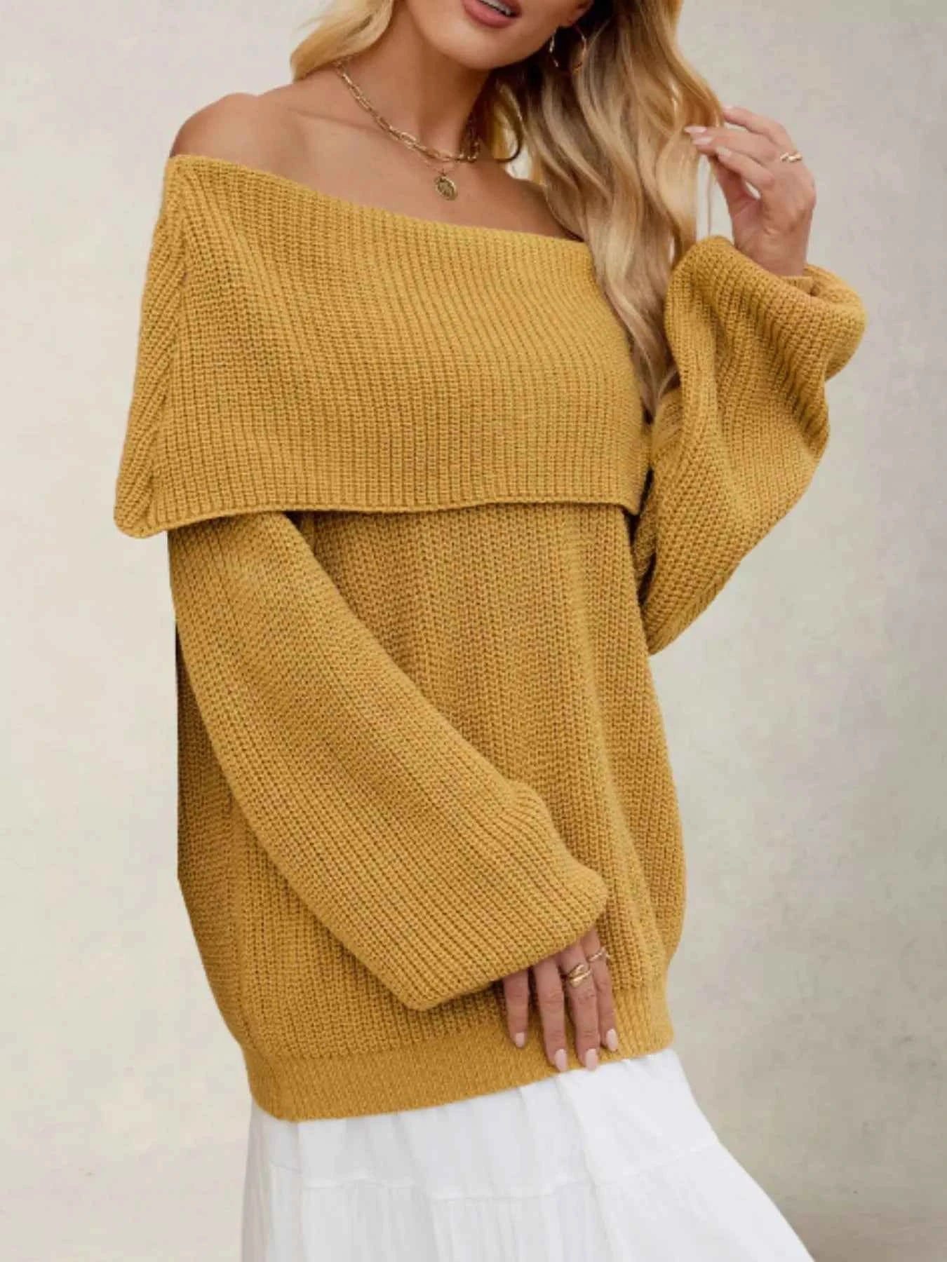 Fold-Over Collar Long Sleeve Sweater f9412d56-0d85-40cb-9aae-0dddaa7f127f-Max-Origin