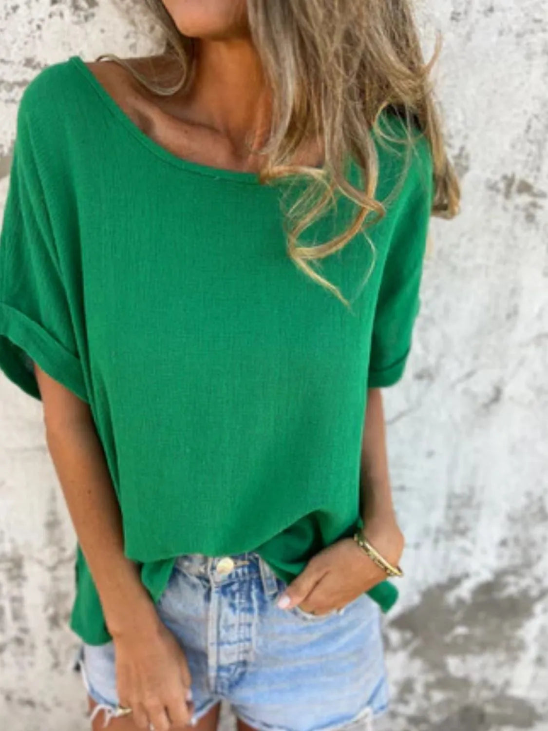 Full Size Round Neck Short Sleeve T-Shirt Plus Size Green f947147b-67eb-4117-9c17-0f92db869d11-Max-Origin