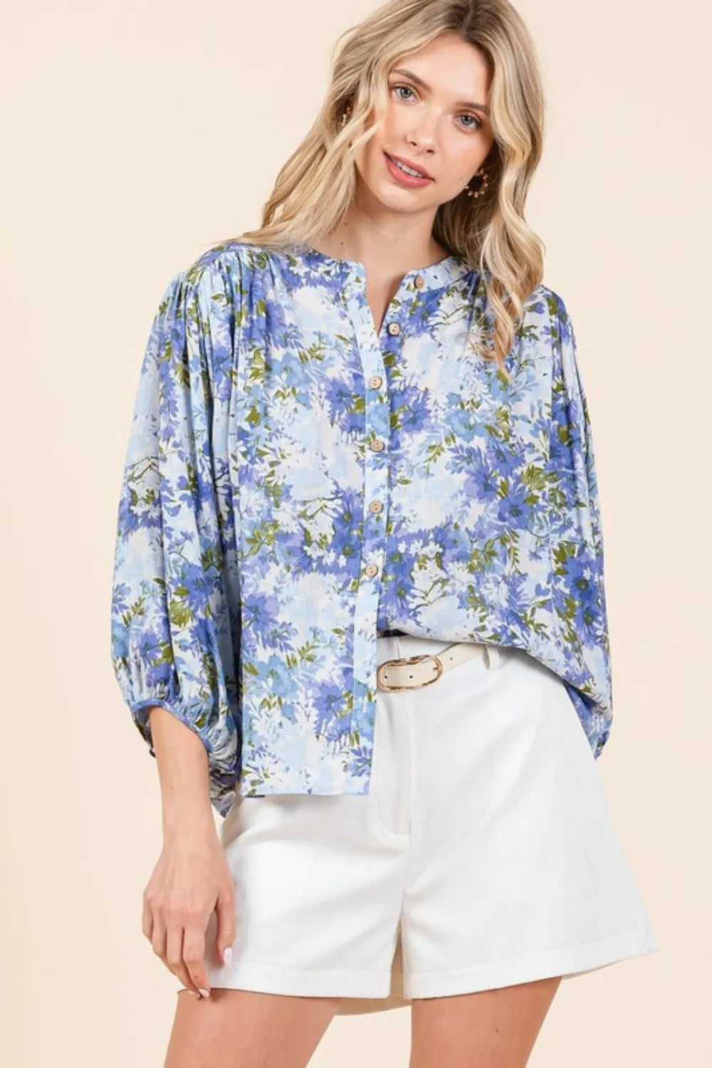 Mittoshop Flower Print Batwing Sleeve Button Down Blouse f9626ece-12da-4a51-b511-2bd4d494e01c-Max