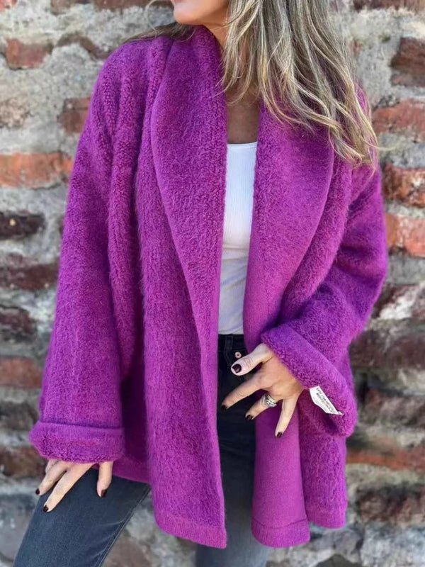 Open Front Long Sleeve Fluffy Jacket Purple f97b613e-829d-4925-b6d3-16ad272507cd-Max-Origin