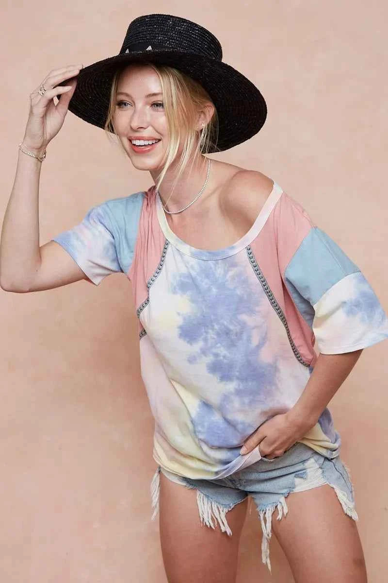 BiBi Tie Dye Printed Cotton Color Block T-Shirt f9863b67eb9e4b0582f40bb6494ba6dc-Max-Origin