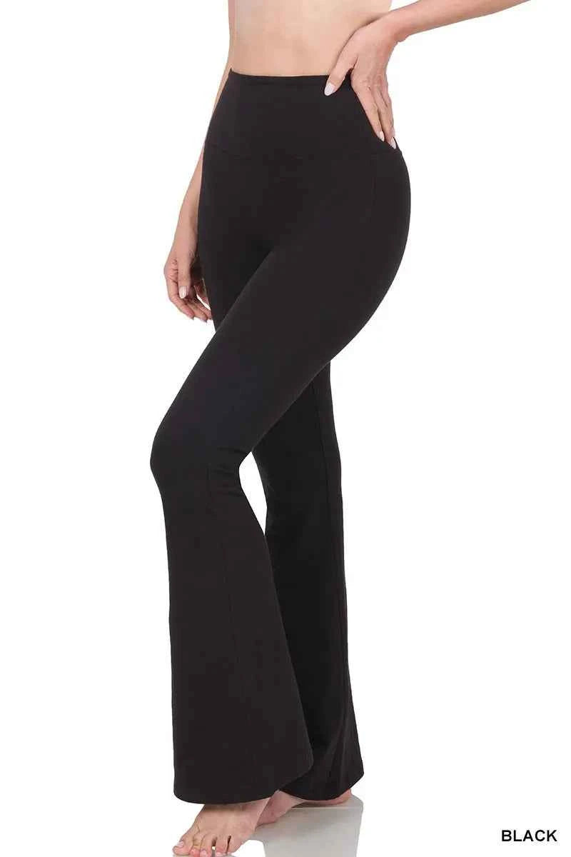Zenana Wide Waistband Yoga Flare Pants BLACK f9922fa1da1d4ab4af06f8622b8905d3-Max-Origin