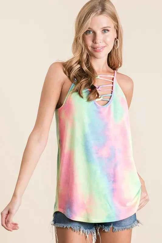 BiBi Tie Dye Terry Caged Neck Knit Camisole PASTEL TIE DYE f9a614b2dadc4c549136bf214f1eb623-Max-Origin