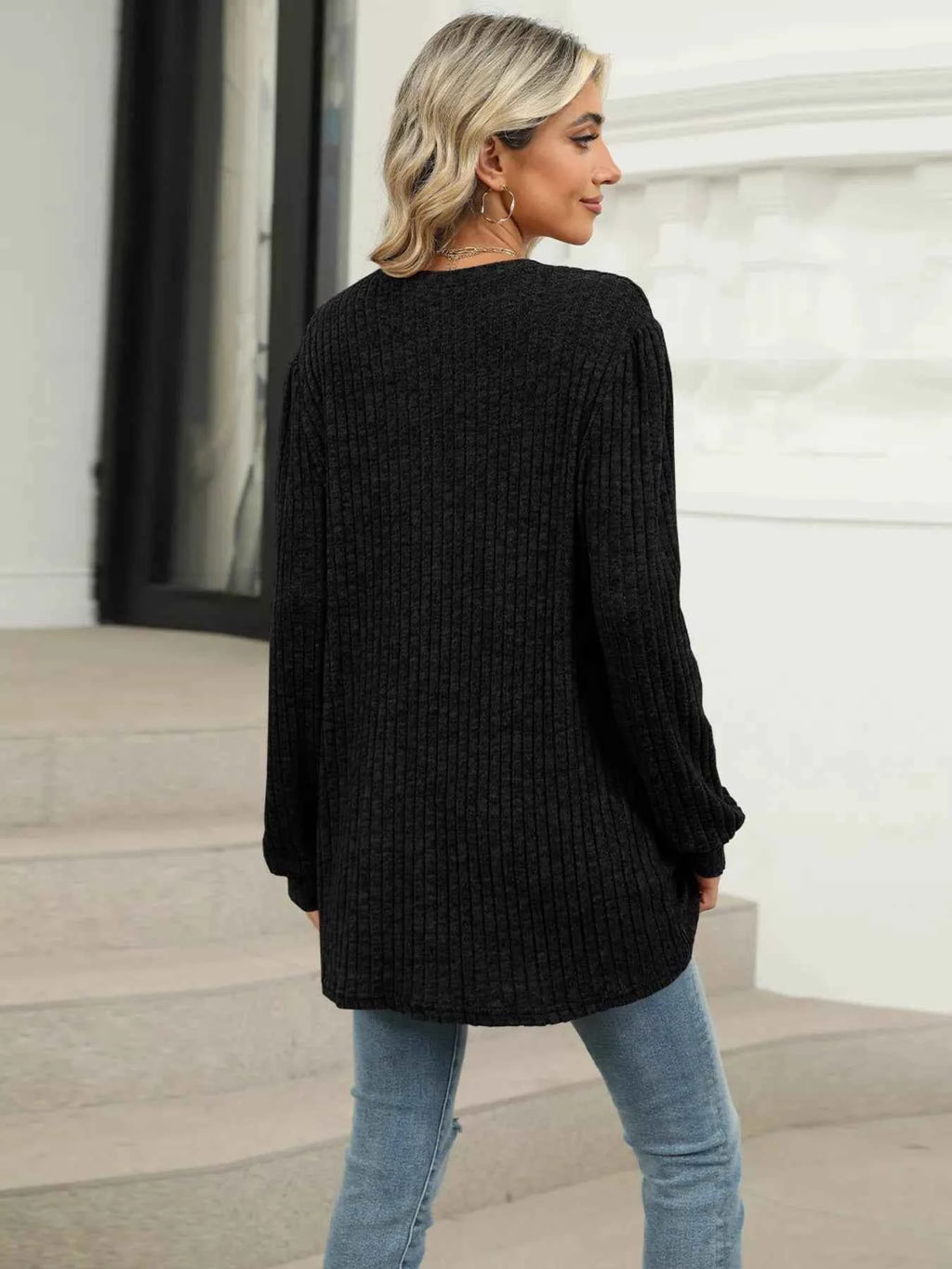 Ribbed Knit Long Sleeve T-Shirt f9c923601d2d49ceb2fd688c511a4091-Max-Origin