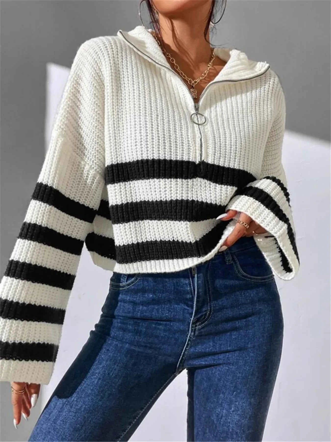Striped Half Zip Cropped Sweater f9de4a8ebf0f4348aba64af478fd3826-Max-Origin