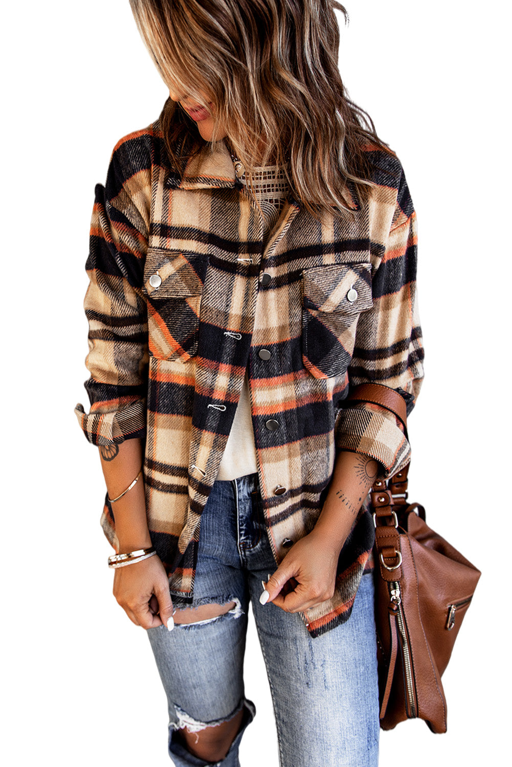 Red Plaid Button Front Pocket Shirt Shacket f9e024afa1c04b93