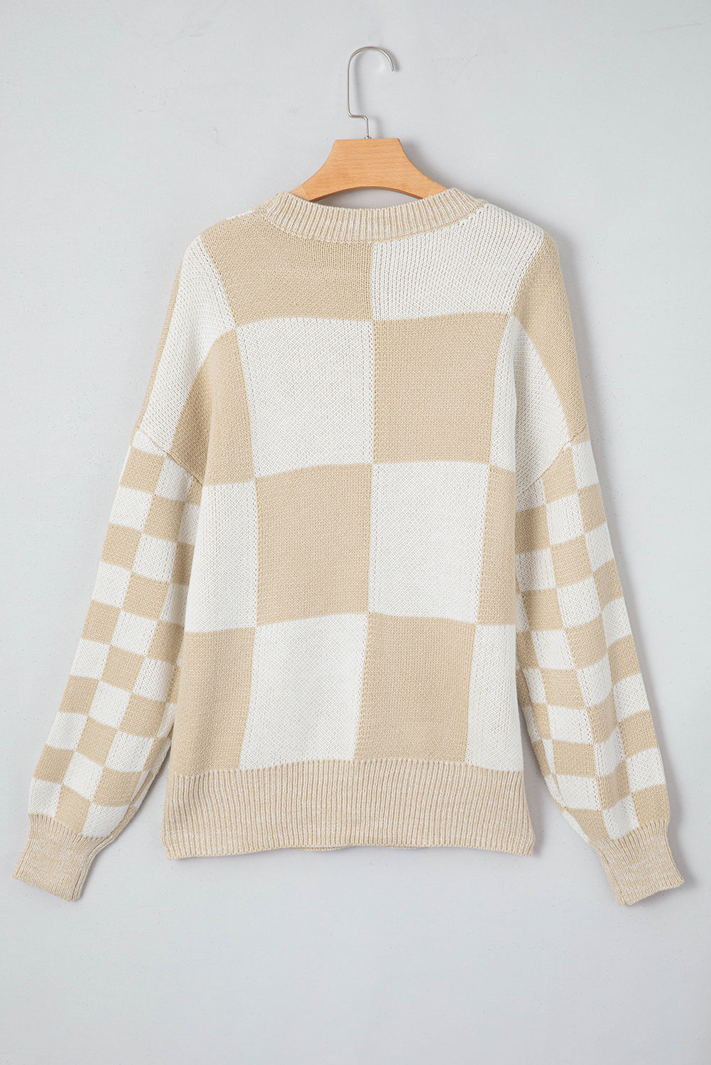 Flaxen Plaid Knitted Drop Shoulder Sweater f9ea2ce8391ddfd5