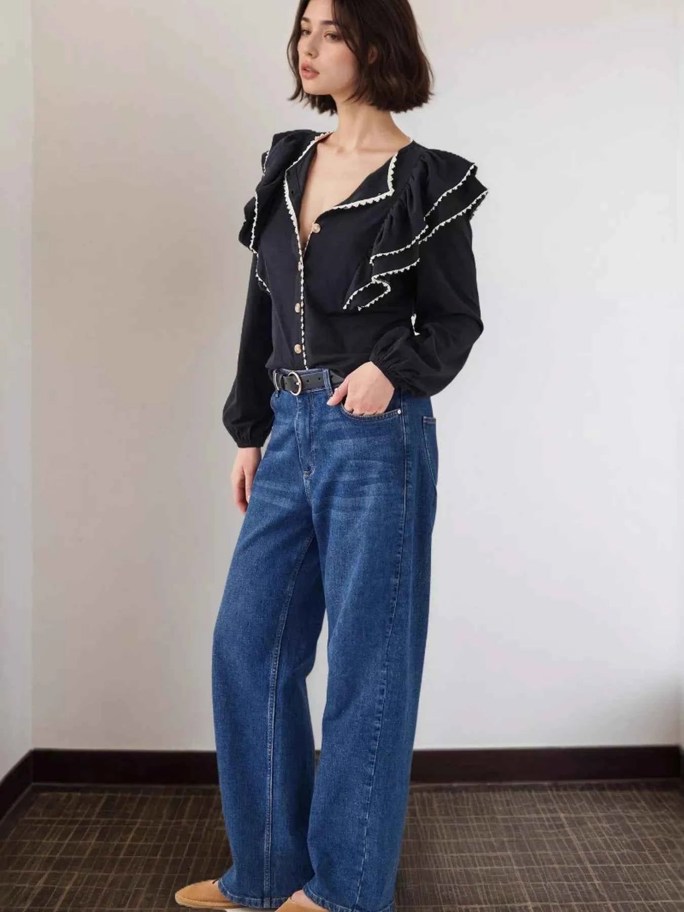 Ruffled Button Up Long Sleeve Shirt fa08456fe86a46989e95f96c9e35dc88-Max-Origin