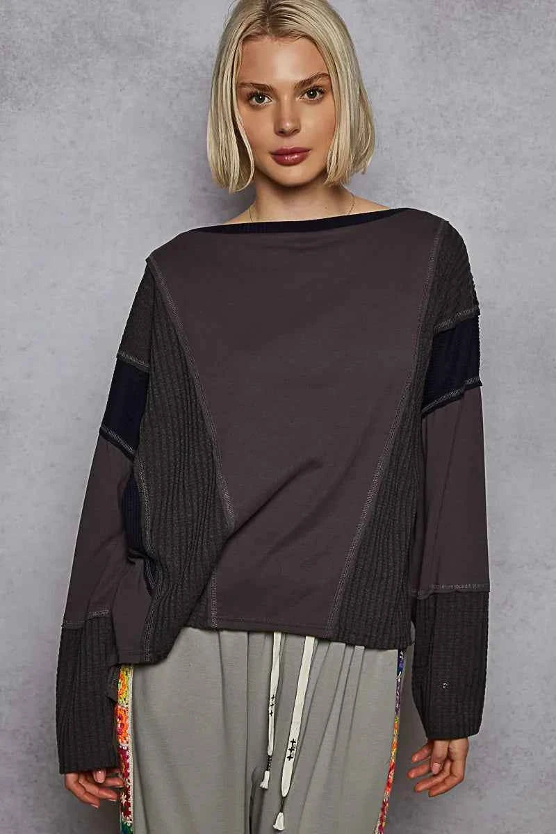 POL Contrast Round Neck Long Sleeve T-Shirt fa0aa888-3dd7-421c-952d-7fc4b7342688-Max-Origin