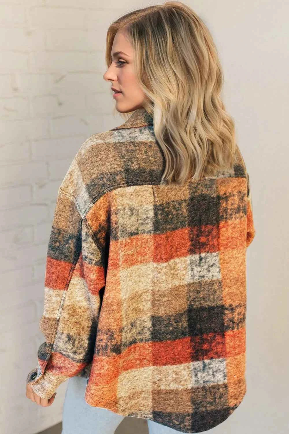 Double Take Button Up Plaid Fleece Shacket with Pockets fa32d195-05cd-41ca-a9ae-6eaee0857b4c-Max