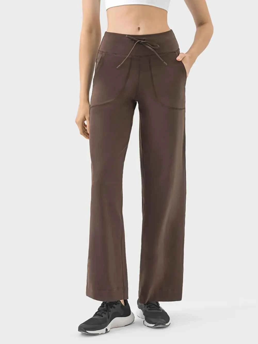 Millennia Drawstring Active Pants with Pockets Mocha fa33b45a-9cd3-4c1d-aa18-b52c0af67505-Max