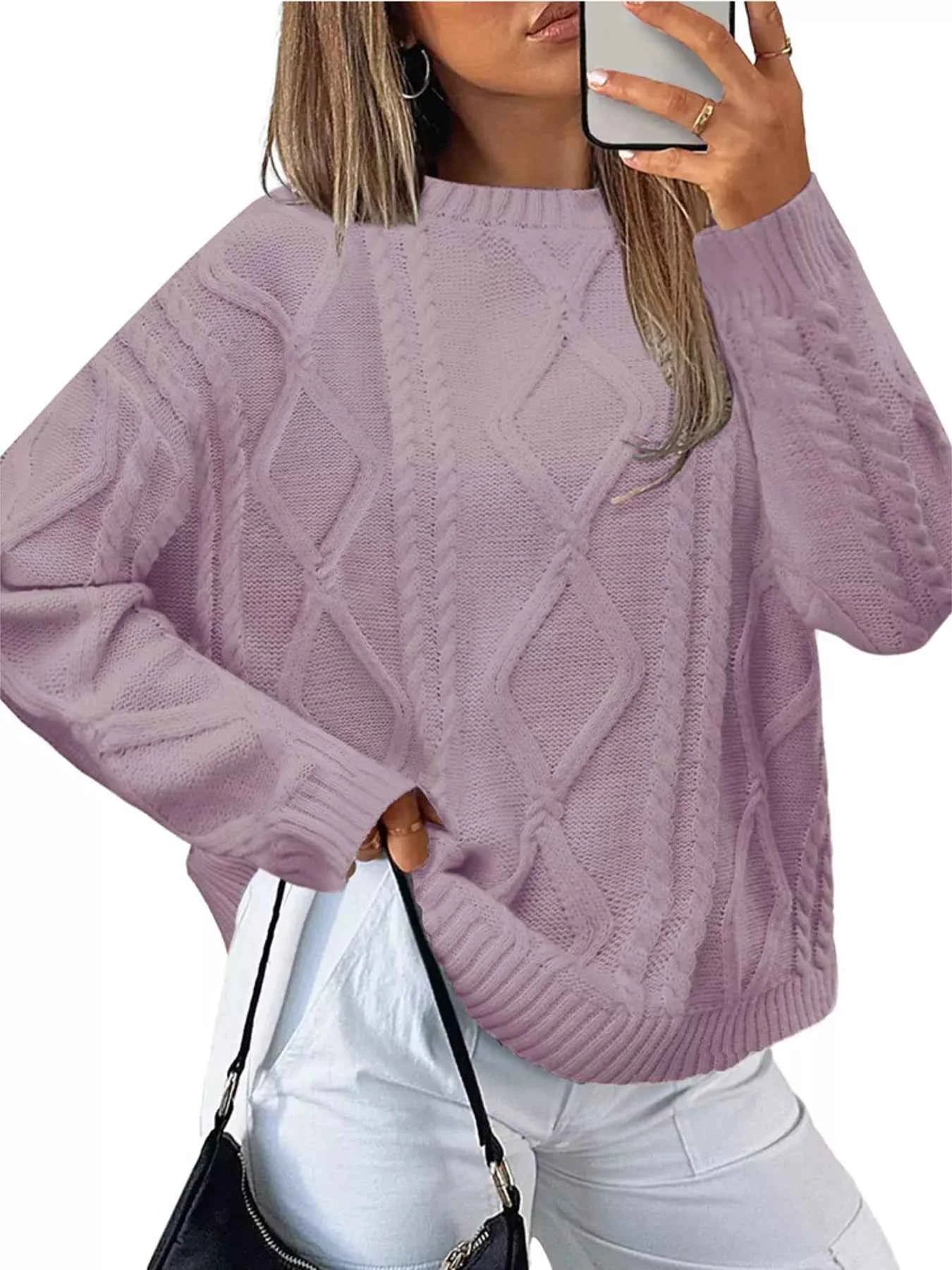 Cable Knit Round Neck Long Sleeve Sweater fa33fc82701c4713a13dbf2dff1cec7a-Max-Origin