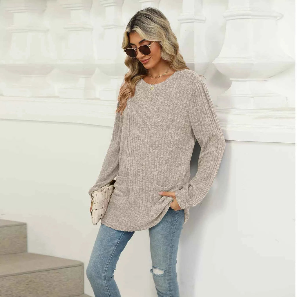 Ribbed Knit Long Sleeve T-Shirt fa40e859-b16c-45df-9b81-b5a59771b2f7-Max-Origin