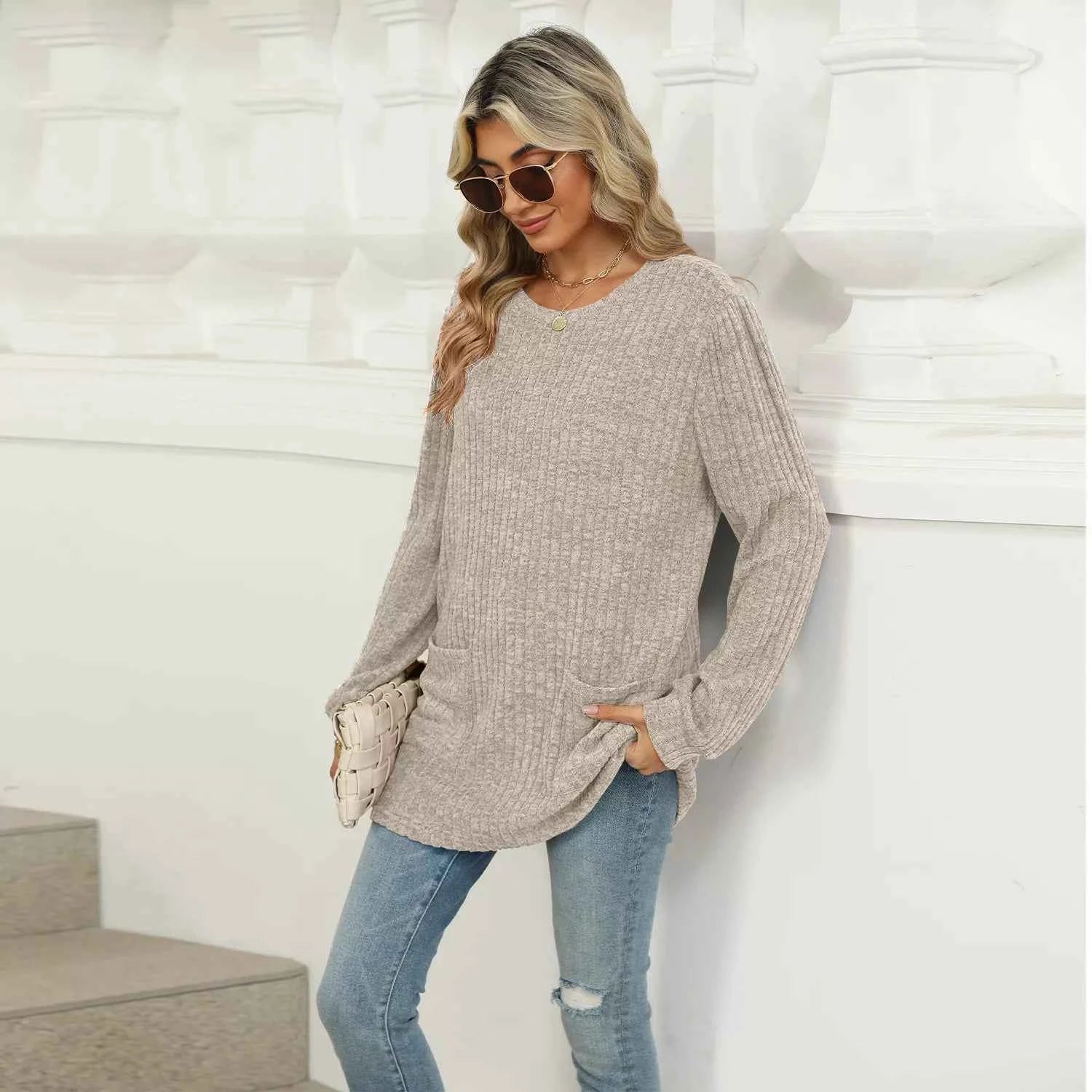 Ribbed Knit Long Sleeve T-Shirt fa40e859-b16c-45df-9b81-b5a59771b2f7-Max-Origin