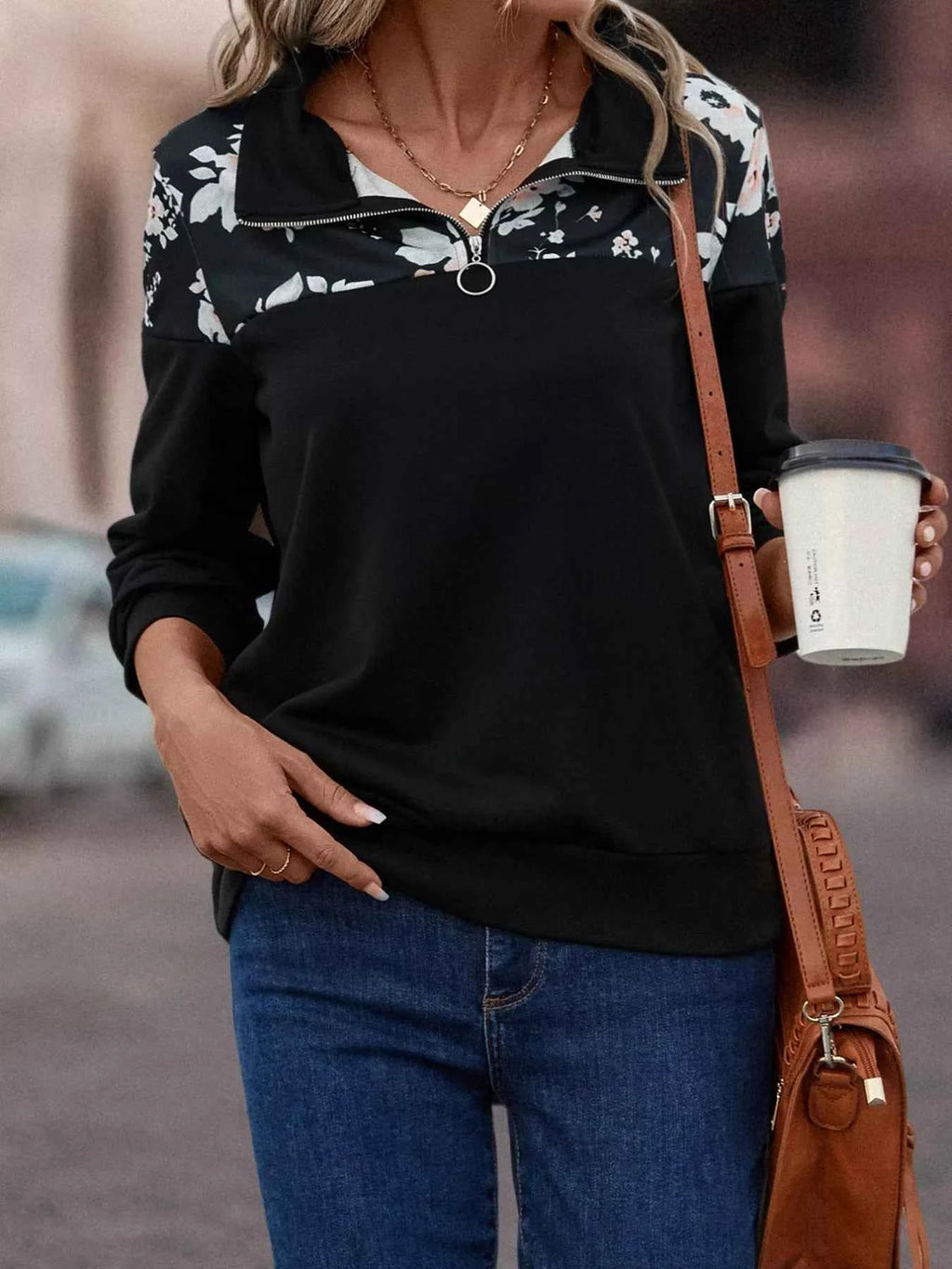 Floral Print Quarter Zip Sweatshirt fa44b8dc-40d5-42c8-a609-fbd44c28a23f-Max-Origin
