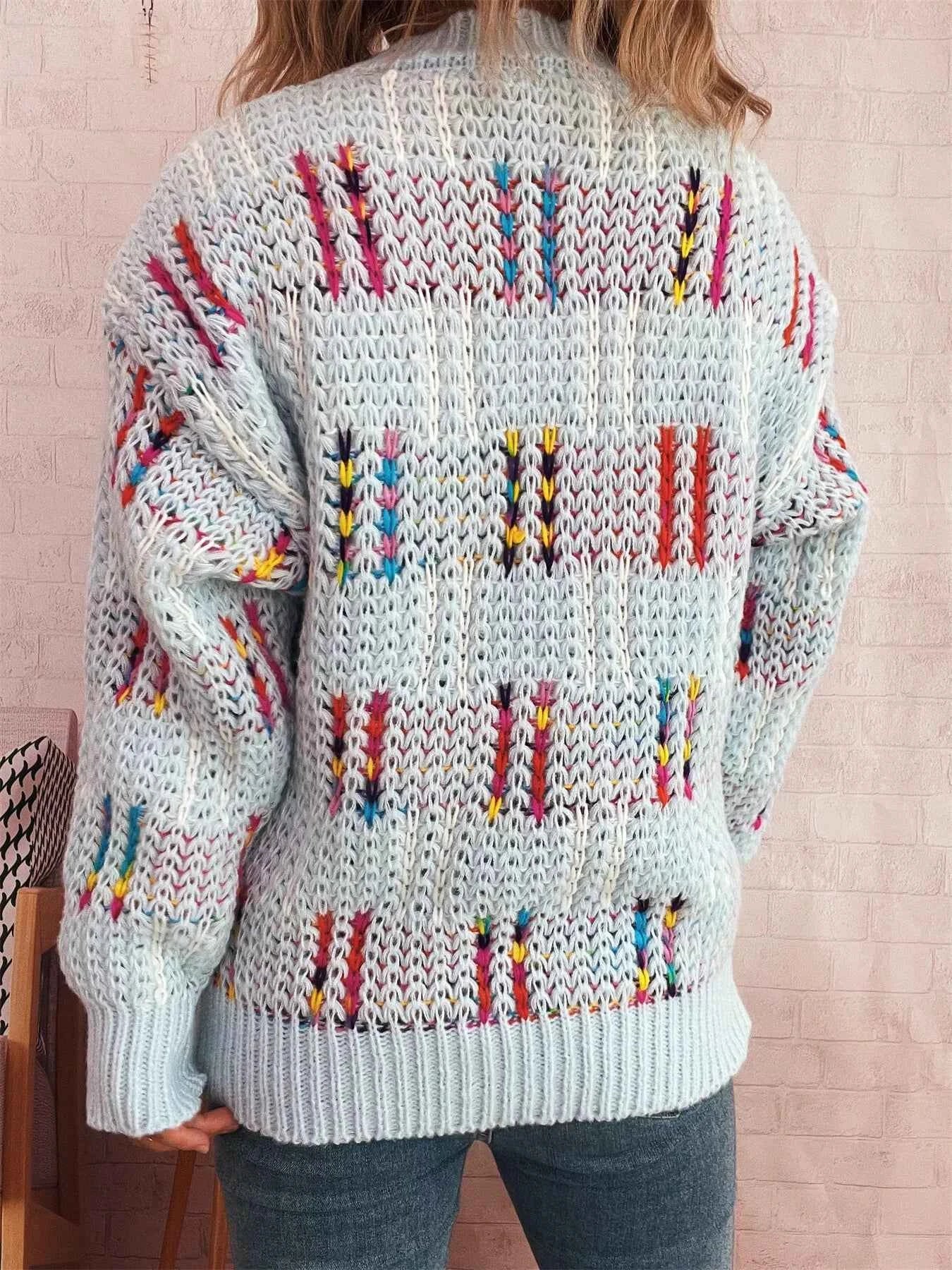 Colorful Round Neck Long Sleeve Sweater fa52c8b36c864eccb8d2855f0a5e91da-Max-Origin