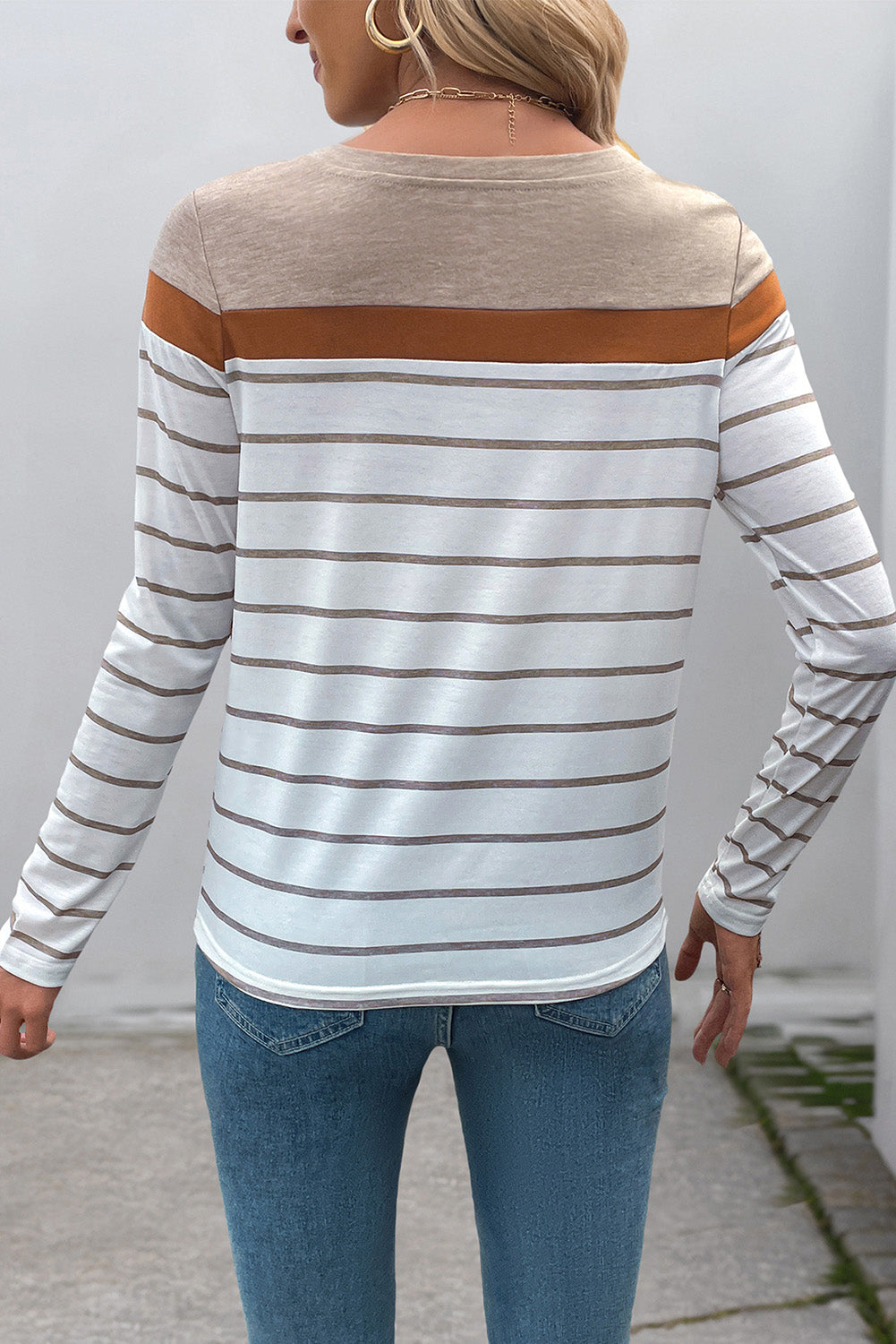White Striped Colorblock Long Sleeve Top fa5a62ee4b0c77b4