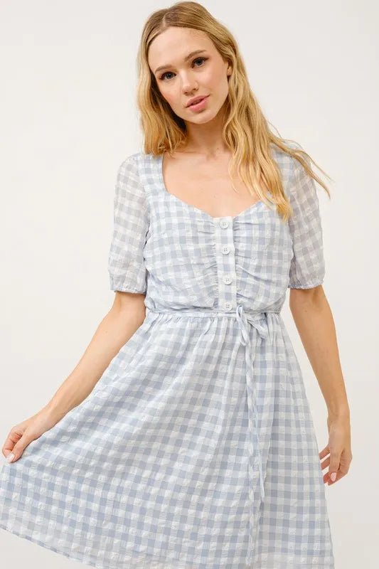 And The Why Puff Sleeve Ruched Button Front Gingham Dress Baby Blue fa773da597e540009b82cdfc8ef695d0-Max-Origin