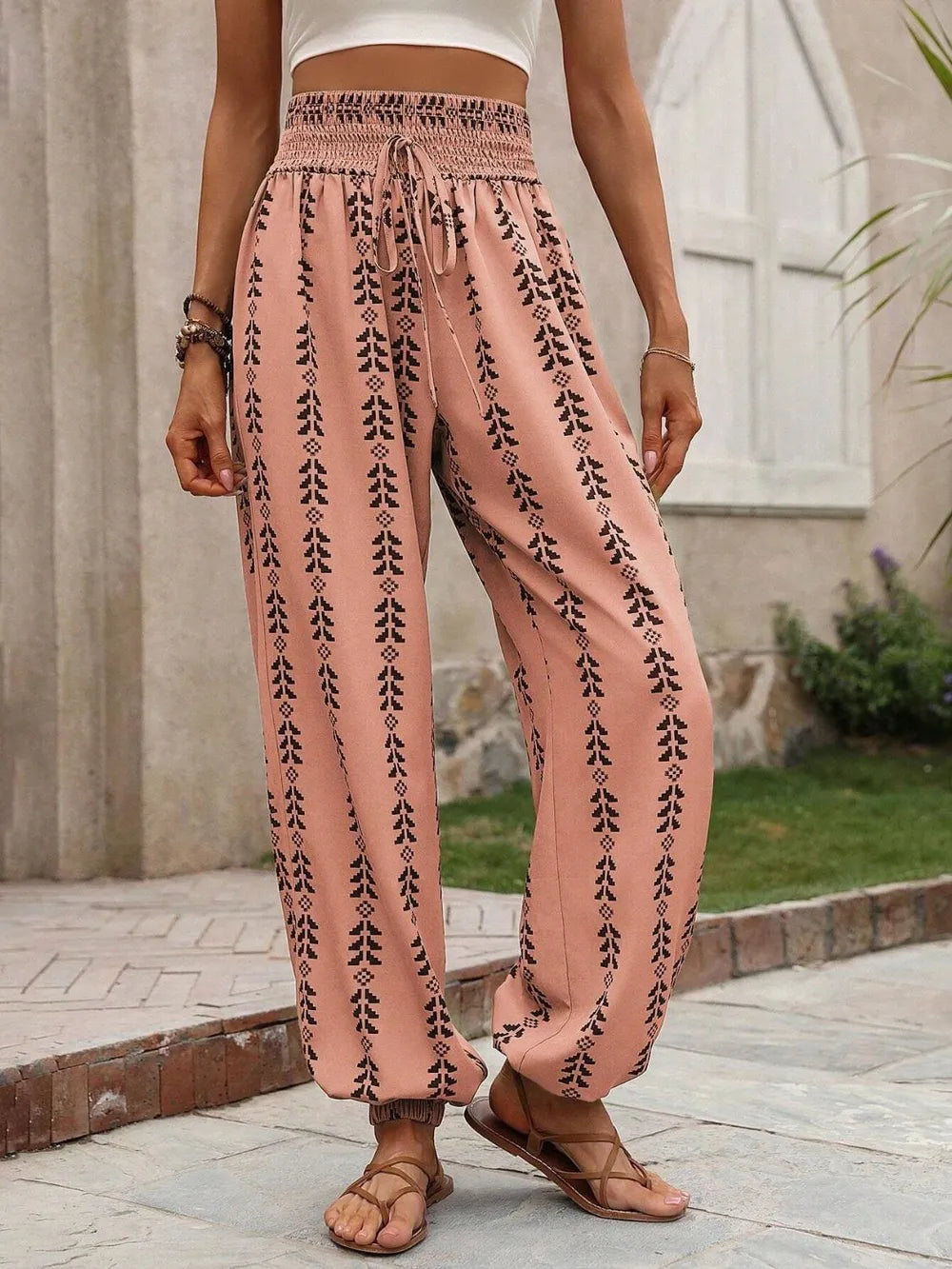 Tied Printed High Waist Pants fa89e43d-5a87-4cac-8500-1b4325f54a31-Max